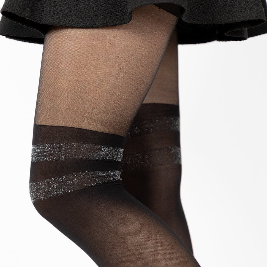Medias STRIPES 40 Denier con rayas de lurex - Negro y Plata