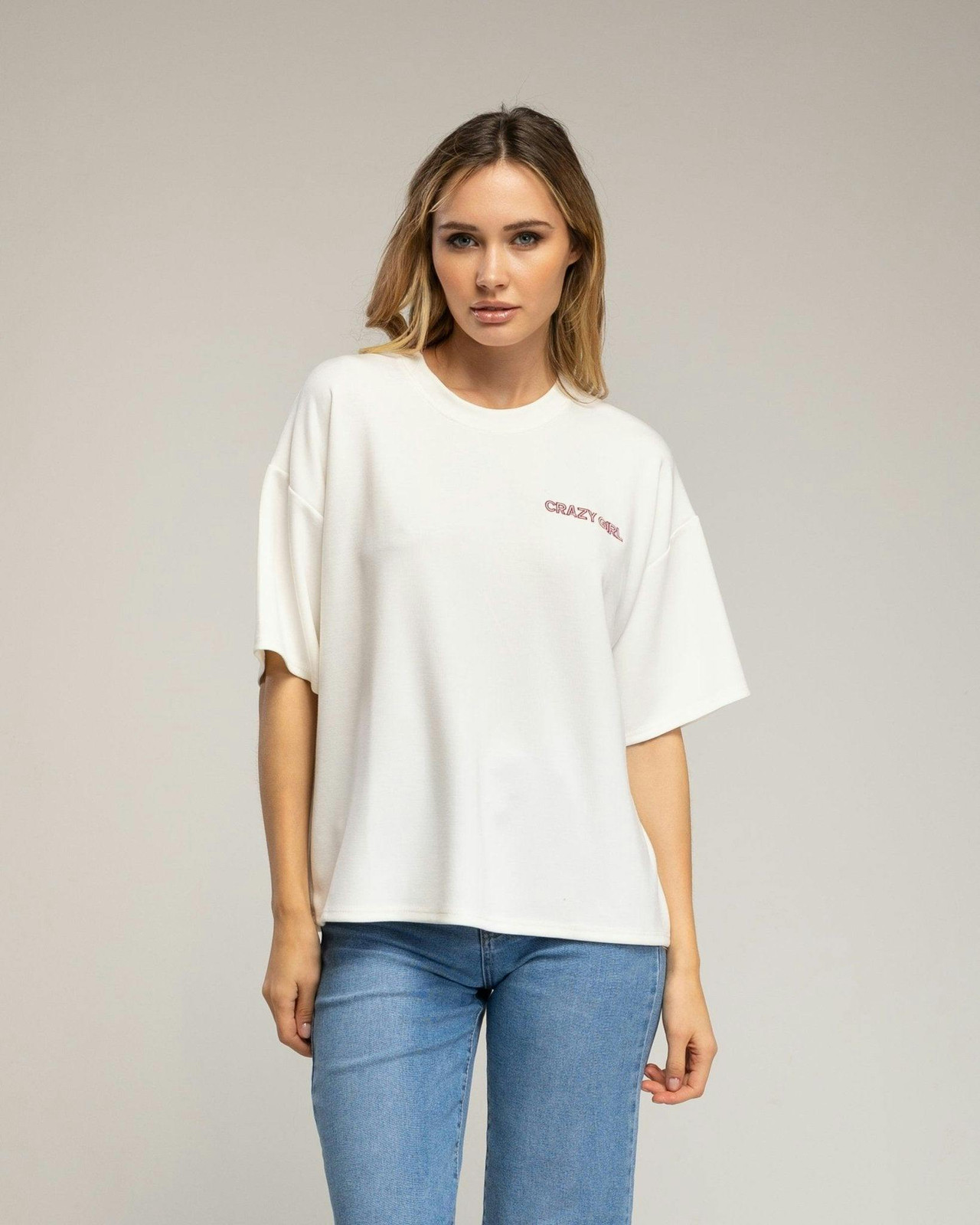 Short-sleeve sweatshirt with printed text front and back