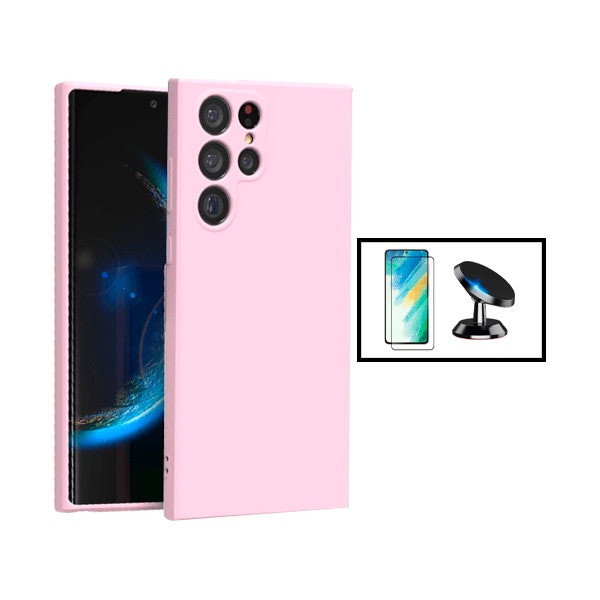 Tempered glass Full Cover 5D + liquid silicone case + magnetic car mount for Samsung Galaxy S22 Ultra 5G