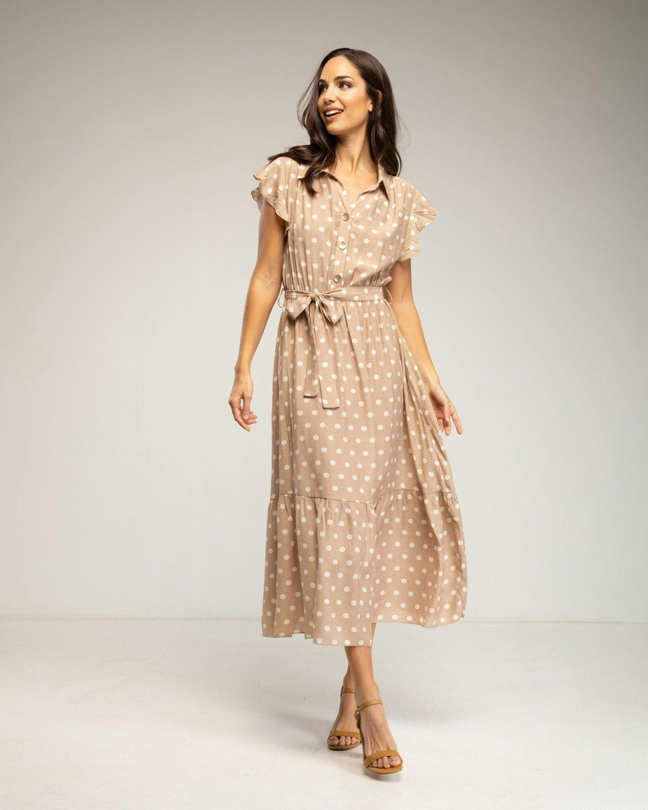 Midi dress viscose polka dot with belt