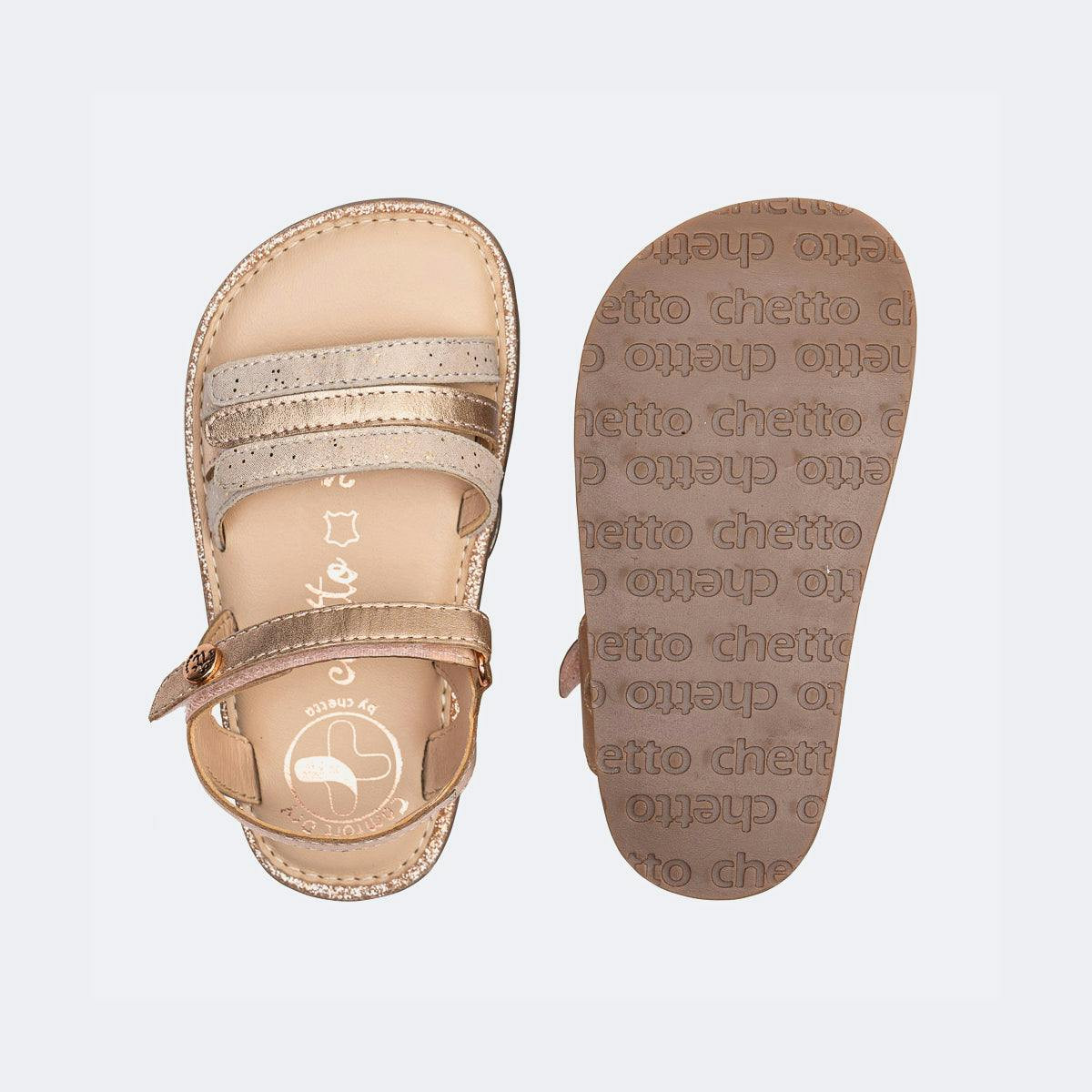 Sandalias barefoot tiras de piel oro rosado