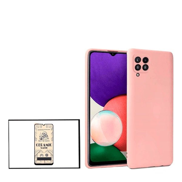 Protector CeramicGlass y funda de silicona líquida para Samsung Galaxy M32
