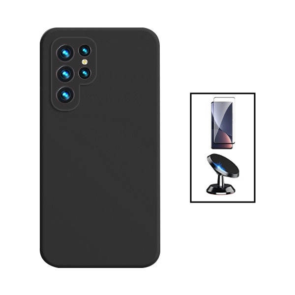 Full Cover 5D tempered glass + liquid silicone case and magnetic car mount for Galaxy S23 Ultra