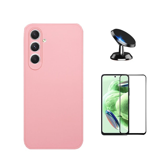 Kit: Tempered Glass 5D Protector + Liquid Silicone Case + Magnetic Car Mount for Samsung Galaxy S23 FE