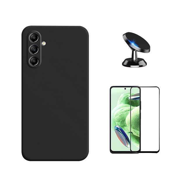 Tempered glass full cover kit with silicone case and magnetic car mount for Samsung Galaxy S23 FE - Black