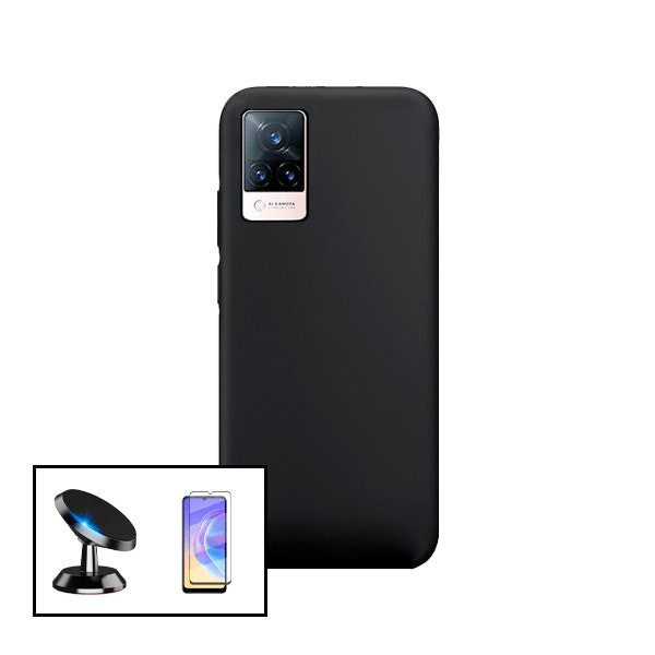 Kit: Protector de Cristal Templado Full Cover + Funda de Silicona Líquida + Soporte Magnético para Vivo V21