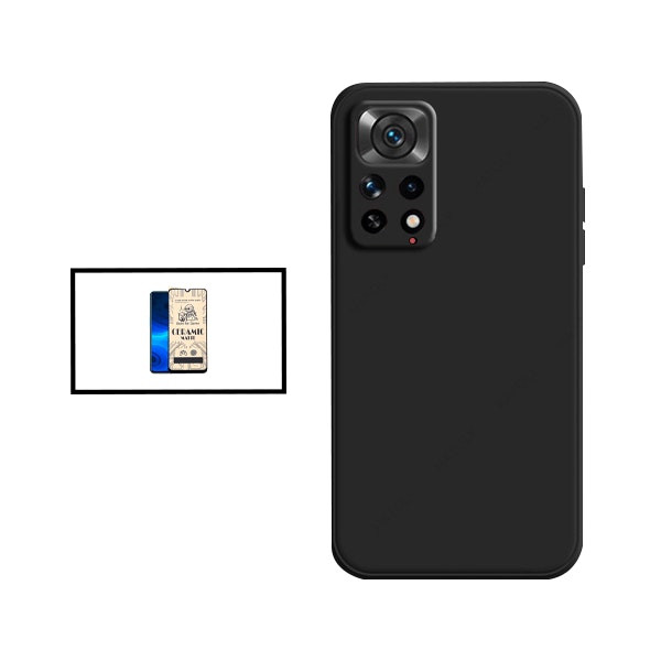 Kit protector CeramicGlass y funda silicona líquida para Redmi Note 11S 5G - Negro