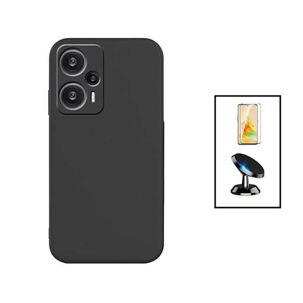 Kit protector de vidrio, funda de silicona y soporte magnético para Poco F5 - Negro