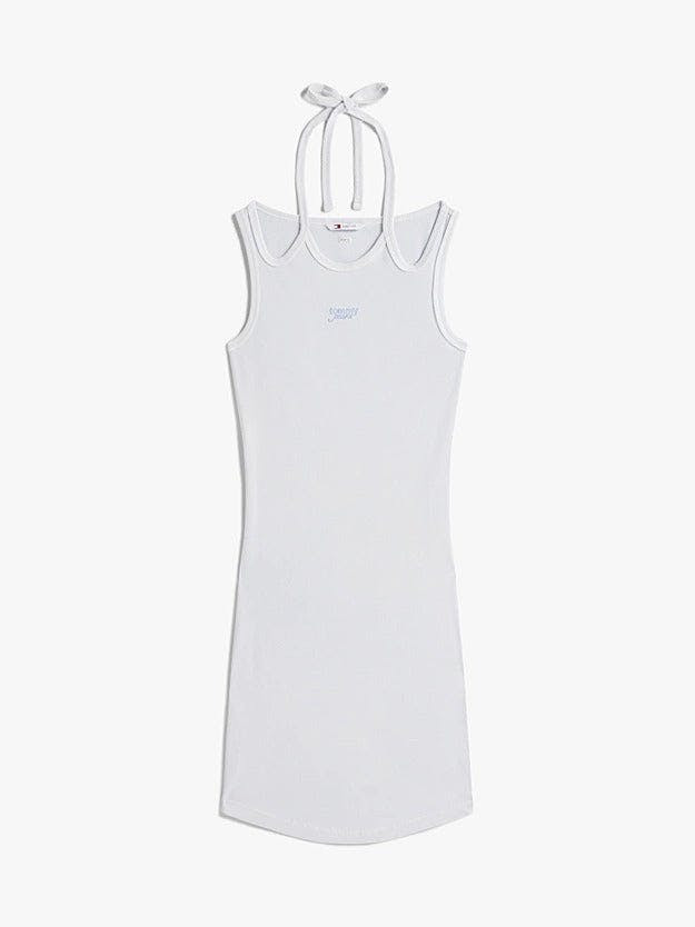 Tommy Jeans Tie Detail GMD Vestido Corto Ajustado Acanalado Mujer azul