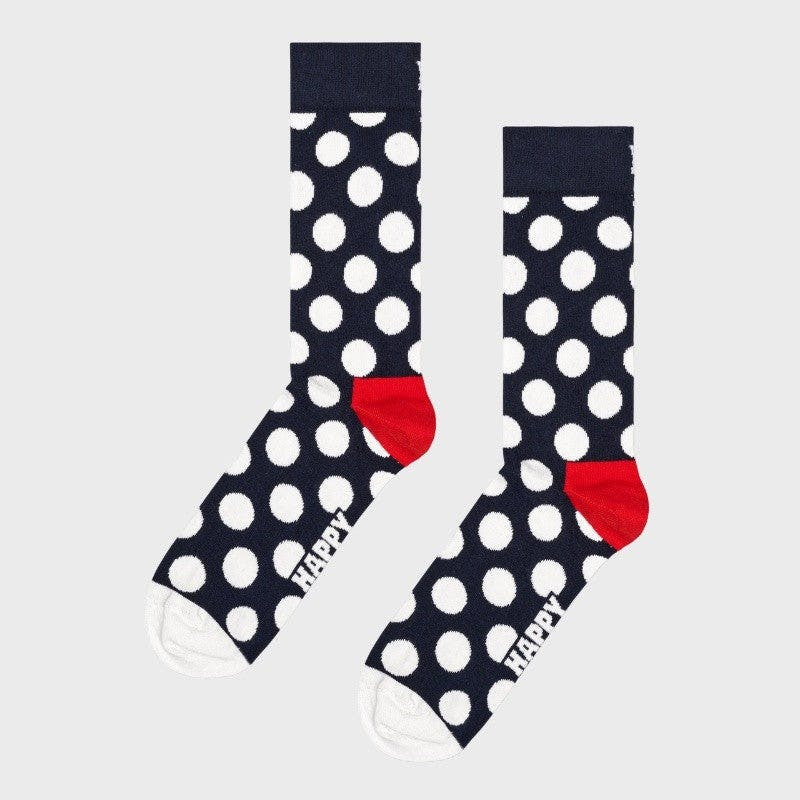 Meias Happy Socks com estampa de bolinhas, unissex, azul-marinho/branco