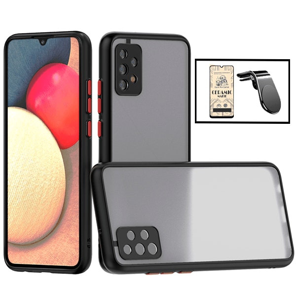 Funda Anticaídas Translúcida y Protector CeramicGlass con Soporte Magnético para Samsung Galaxy M32 5G - Negro