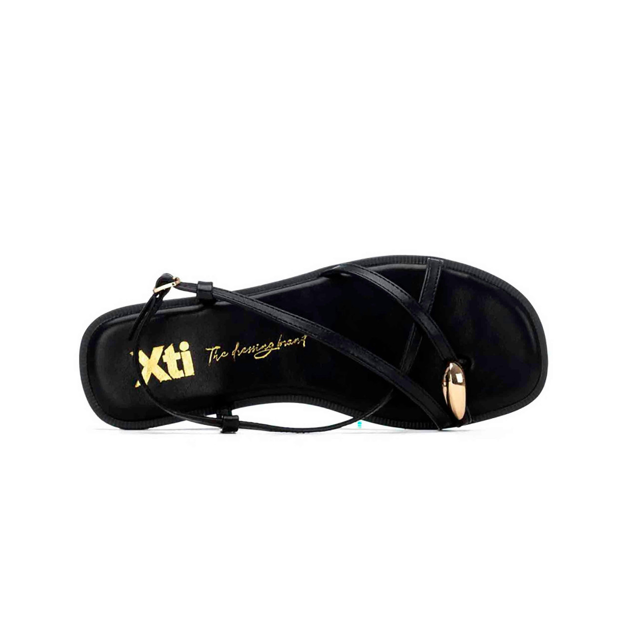 Flat sandals with faux leather straps and metal detail