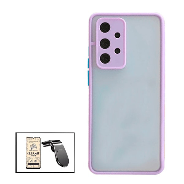 Kit funda antichoque con protector CeramicGlass y soporte magnético para Samsung Galaxy M32 5G - Morado