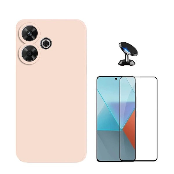 Kit de protección: vidrio full cover, funda de silicona líquida y soporte magnético para Redmi 13 5G