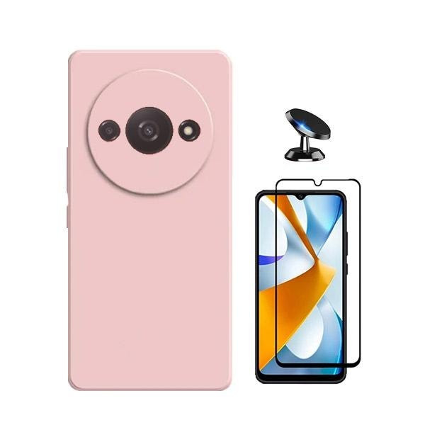 Kit: Protector de Cristal Full Cover 5D y Funda de Silicona Líquida con Soporte Magnético para Redmi A3