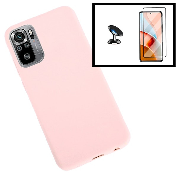 Glass Screen Protector 5D Full Cover + Liquid Silicone Case + Magnetic Car Mount for Redmi Note 10 5G