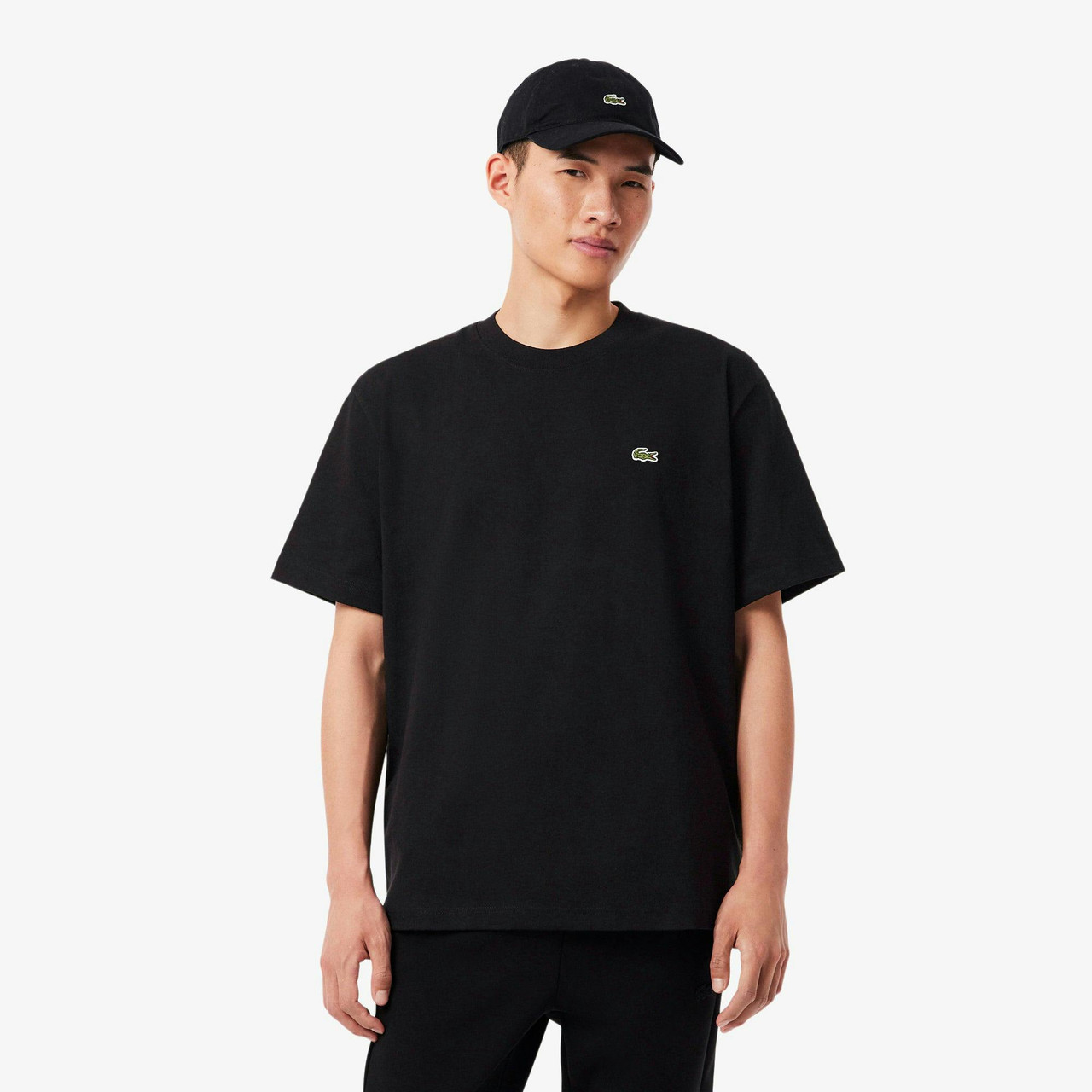 Camiseta en punto grueso de algodón con cocodrilo bordado
