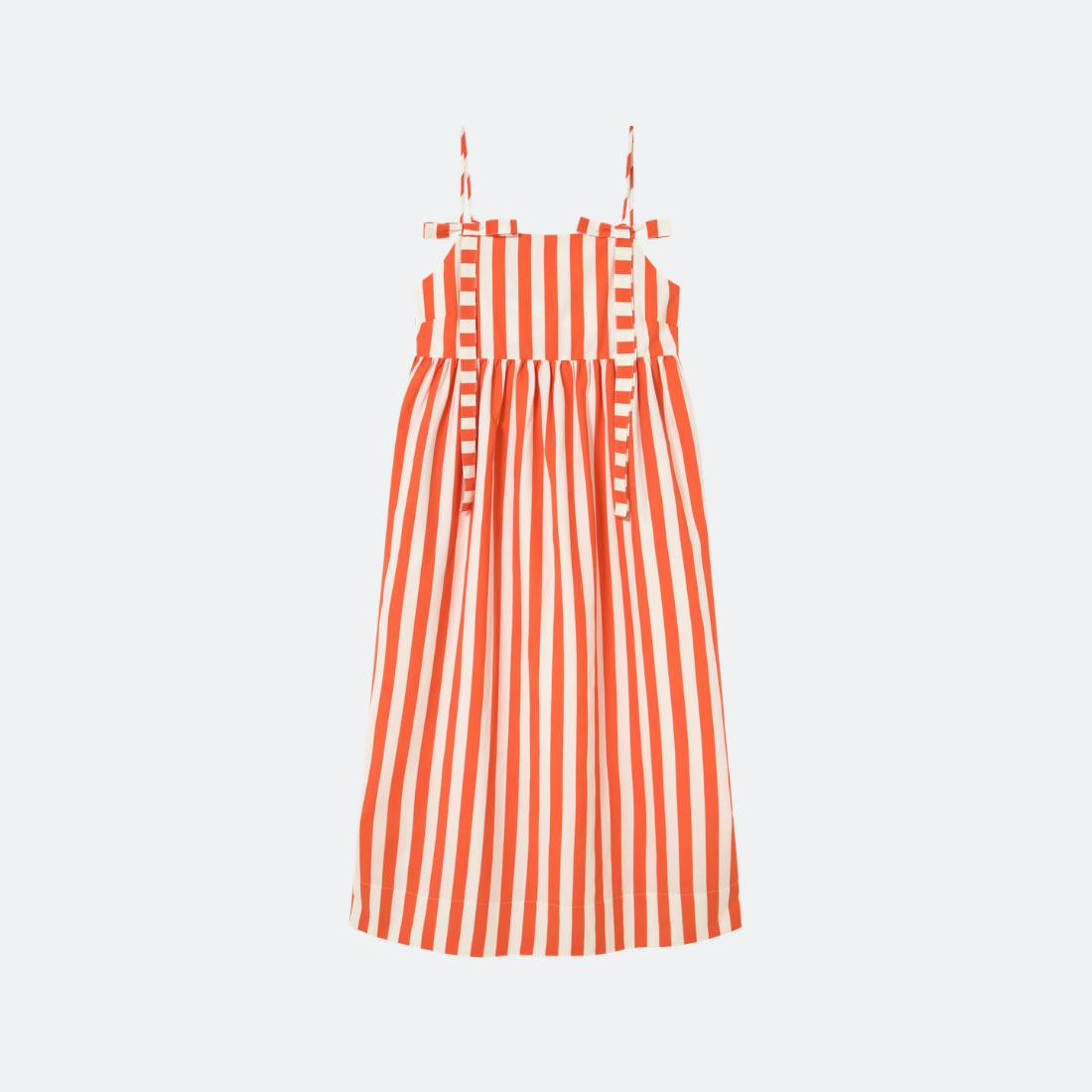 Vestido de rayas con lazos en algodón y lino