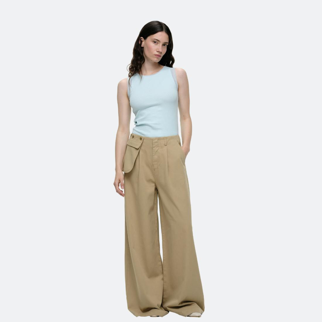 Pantalones Perra en sarga de algodón con bolsillo desmontable