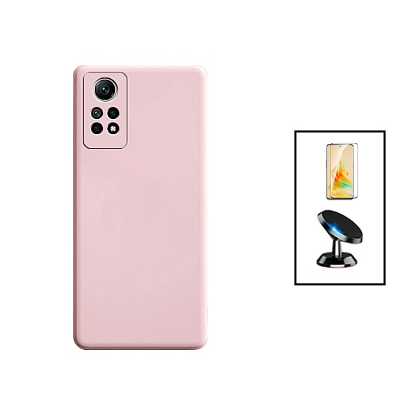 Tempered glass full cover 5D kit + liquid silicone case + magnetic car mount for Redmi Note 12 Pro 4G