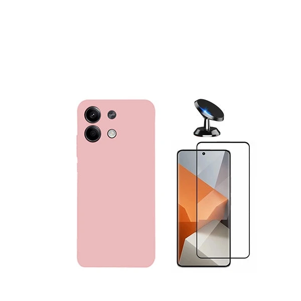 Protector de vidrio templado Full Cover 5D + funda de silicona líquida y soporte magnético para Xiaomi Redmi Note 13