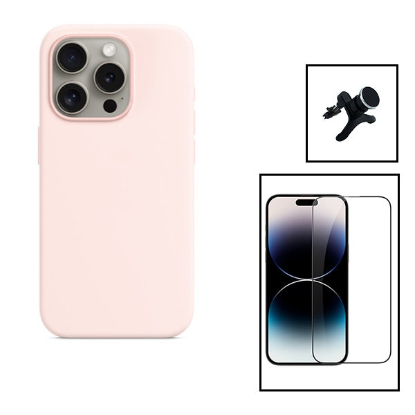 Screen Protector and Liquid Silicone Case Kit with Magnetic Car Mount for iPhone 15