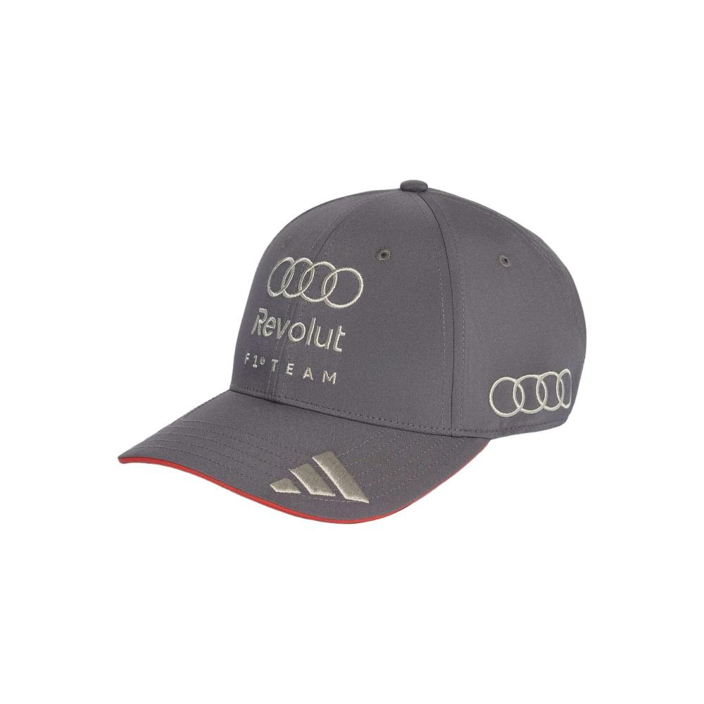 Gorra Audi F1 con visera curva en gris y rojo