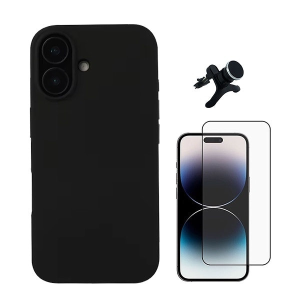 Protector Vidrio Full Cover 5D + Funda Silicona Líquida + Soporte Magnético de Coche