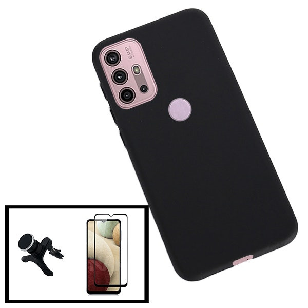 Liquid silicone case + Full Cover tempered glass + magnetic car mount for Moto G30