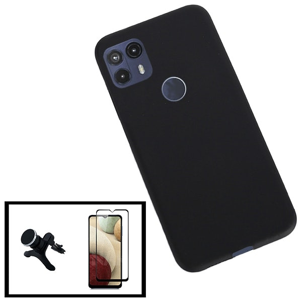Kit vidrio templado full cover con funda de silicona y soporte magnético para Moto G50 5G
