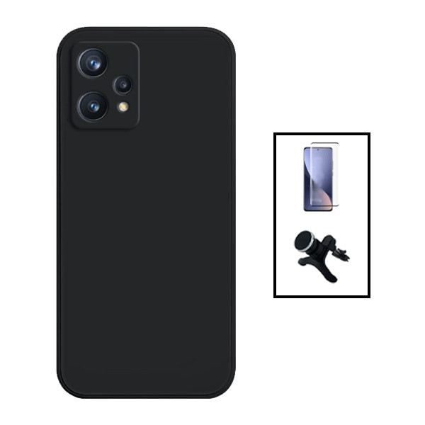Kit Vidro Premium Full Cover + Capa Silicone Líquido + Suporte Magnético de Carro Reforçado para OnePlus Nord CE 2 Lite 5G - Preto