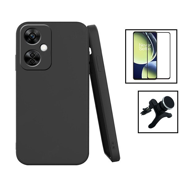 Protector Full Cover 5D y Funda de Silicona Líquida con Soporte Magnético para OnePlus Nord CE 3 Lite - Negro