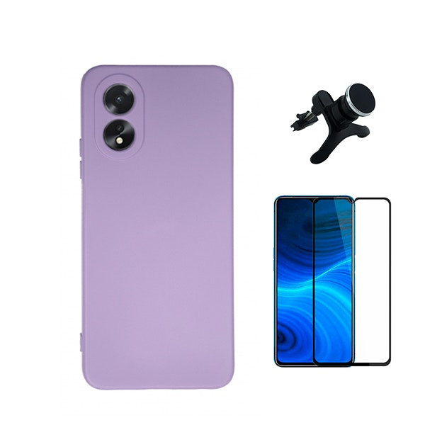 Tempered glass + liquid silicone case + magnetic car mount kit for Oppo A18