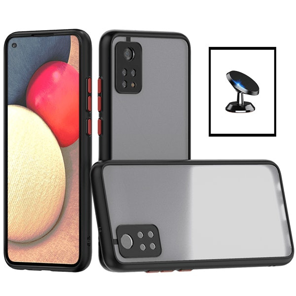 Funda translúcida antichoque con protección de cámara y soporte magnético para Xiaomi Mi 10T Pro - Negro