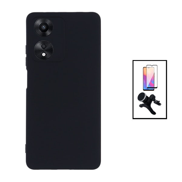 Kit: Protector de Vidrio Templado Full Cover + Funda de Silicona Líquida + Soporte Magnético para Oppo A78