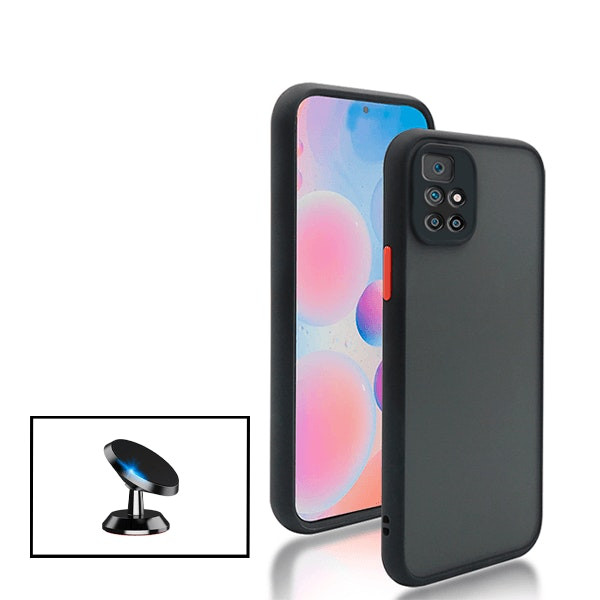Funda Translúcida Antichoque y Soporte Magnético para Xiaomi Redmi Note 11 4G - Negro