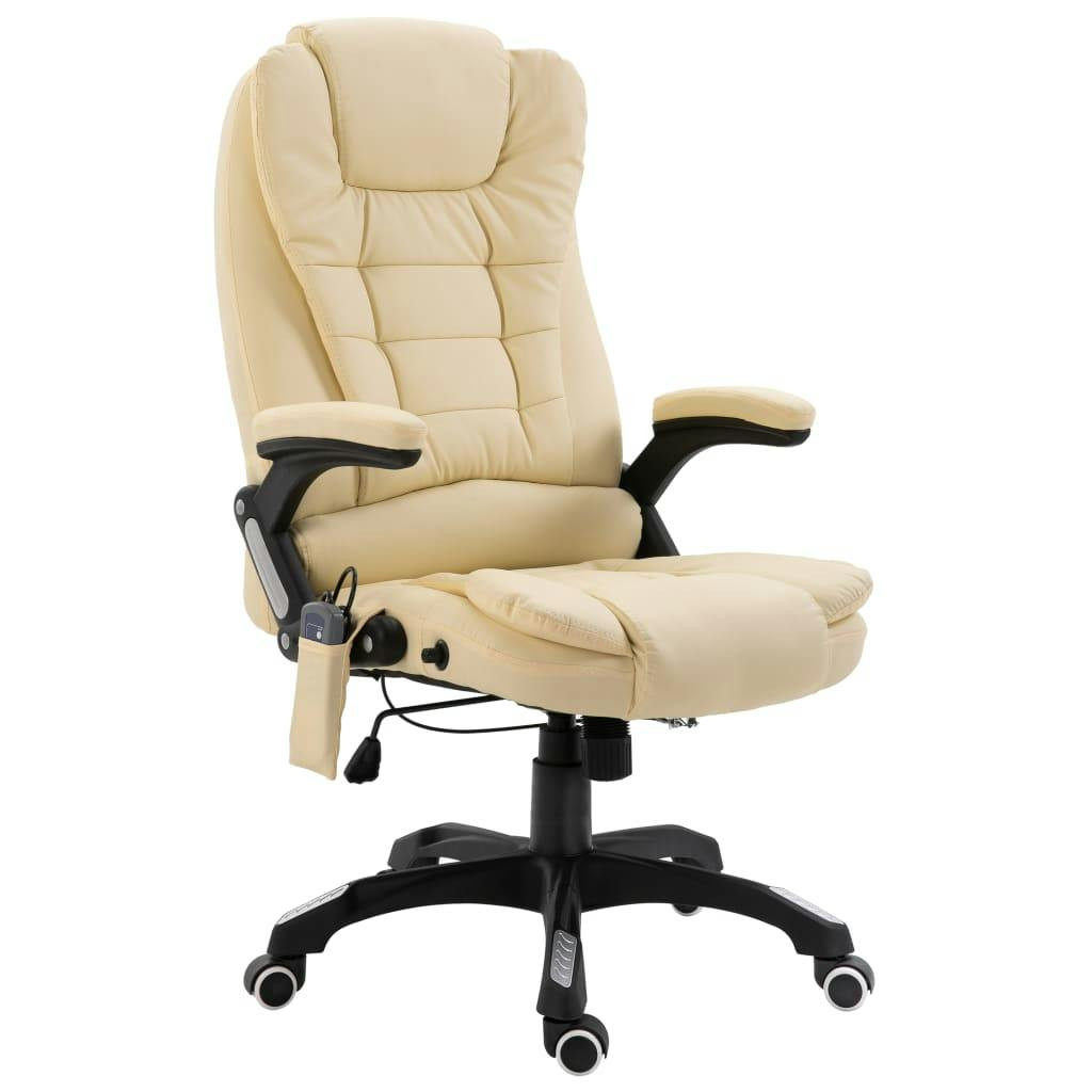 Silla de oficina con masaje y calefacción piel sintética crema