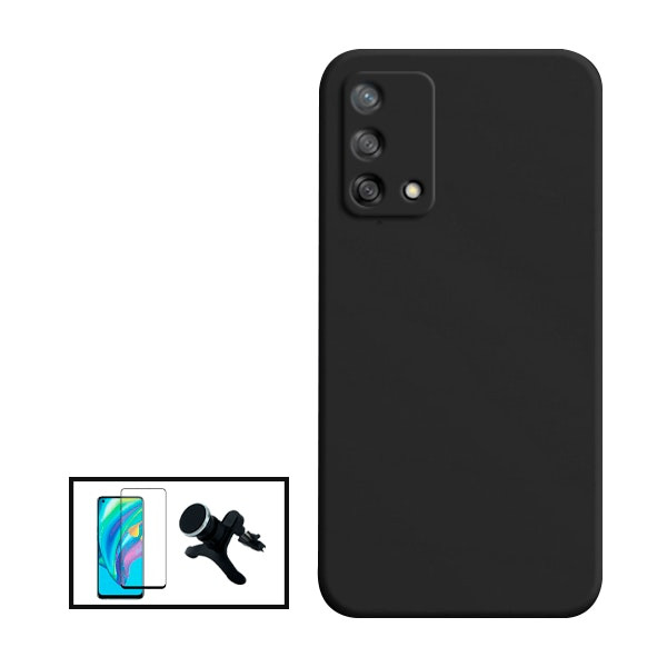 Tempered glass full cover kit with silicone case and magnetic car mount for Oppo Reno6 Lite - Black