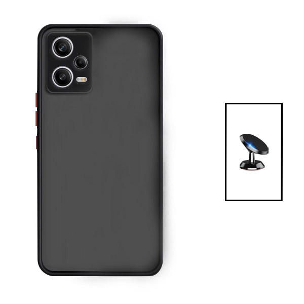 Funda antigolpes translúcida con protección de cámara y soporte magnético para Xiaomi Redmi Note 12 Pro - Negro
