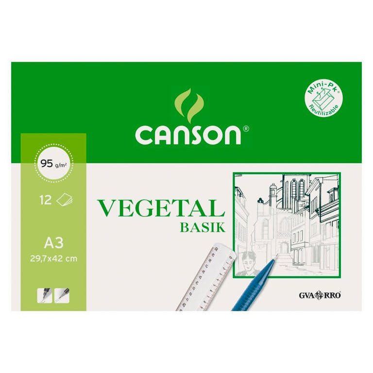 Papel vegetal A3 95 g/m² paquete 12 hojas