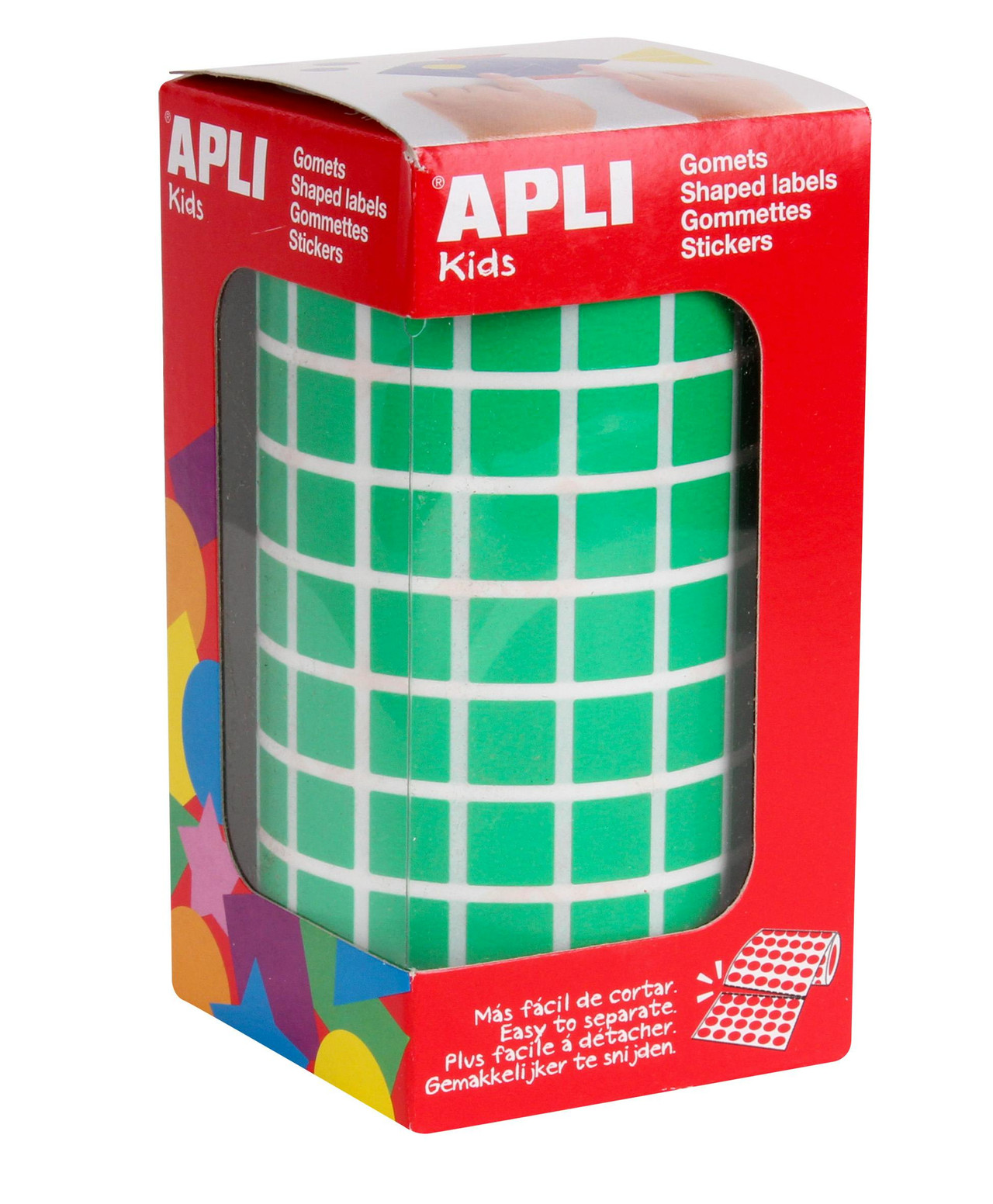Roll of square green stickers 10 mm