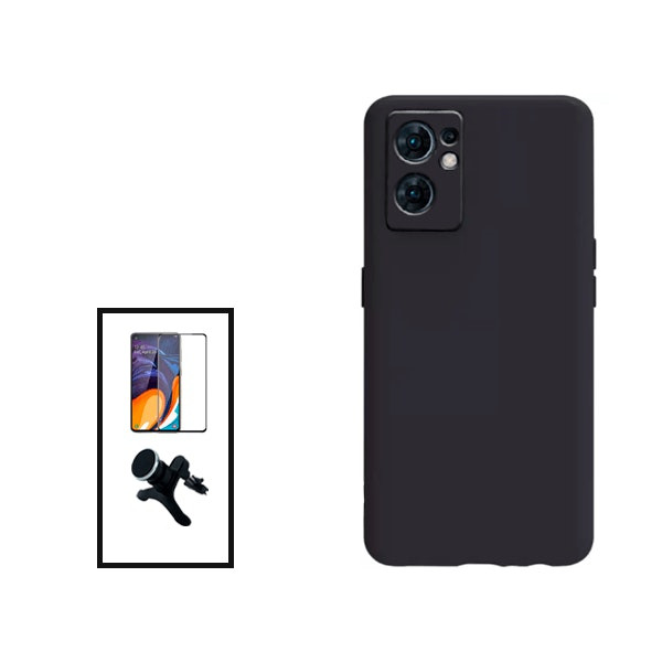 Tempered glass screen protector 5D kit with liquid silicone case and magnetic car mount for Reno7 SE 5G