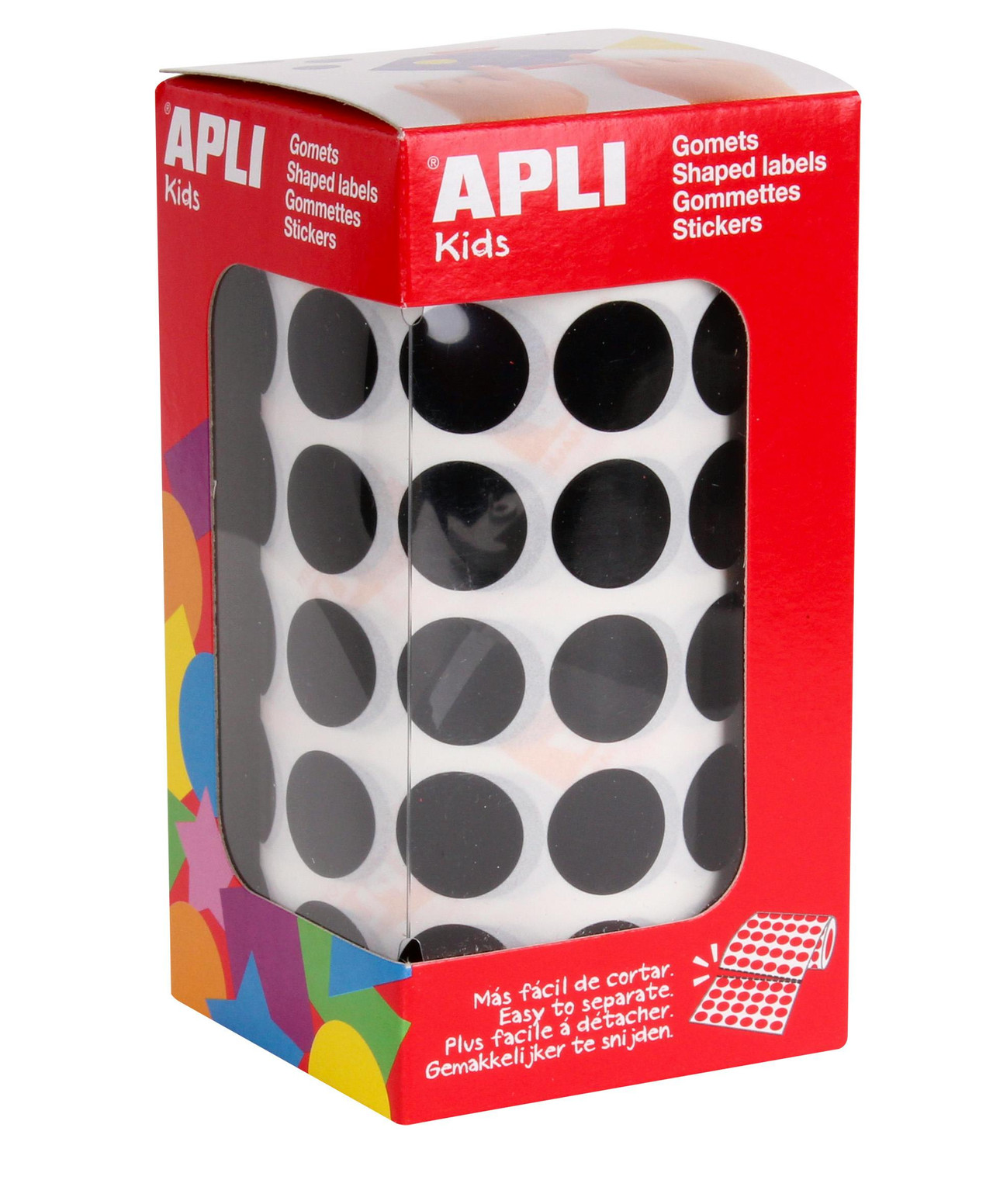 Rollo de adhesivos redondos negros 15 mm