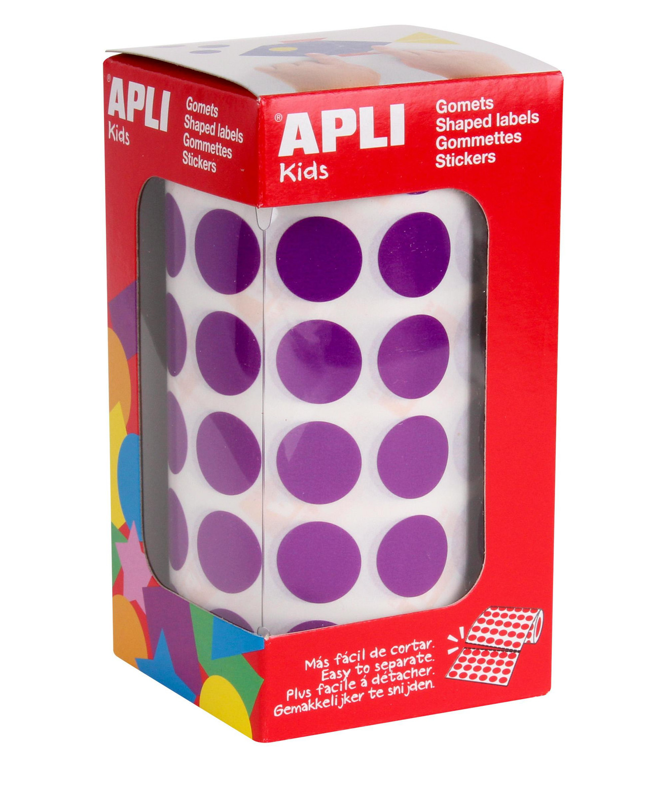 Roll of round purple stickers 15 mm