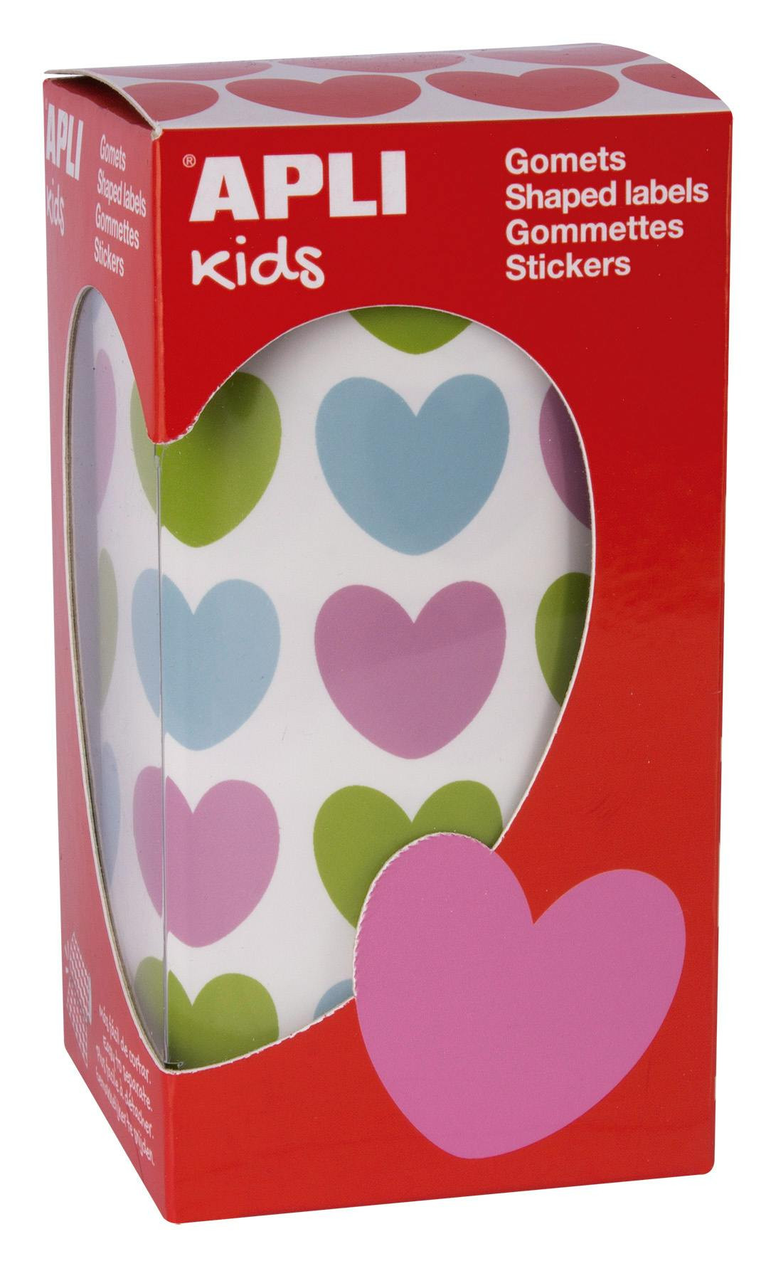 Rollo de pegatinas corazón multicolor 20x18mm