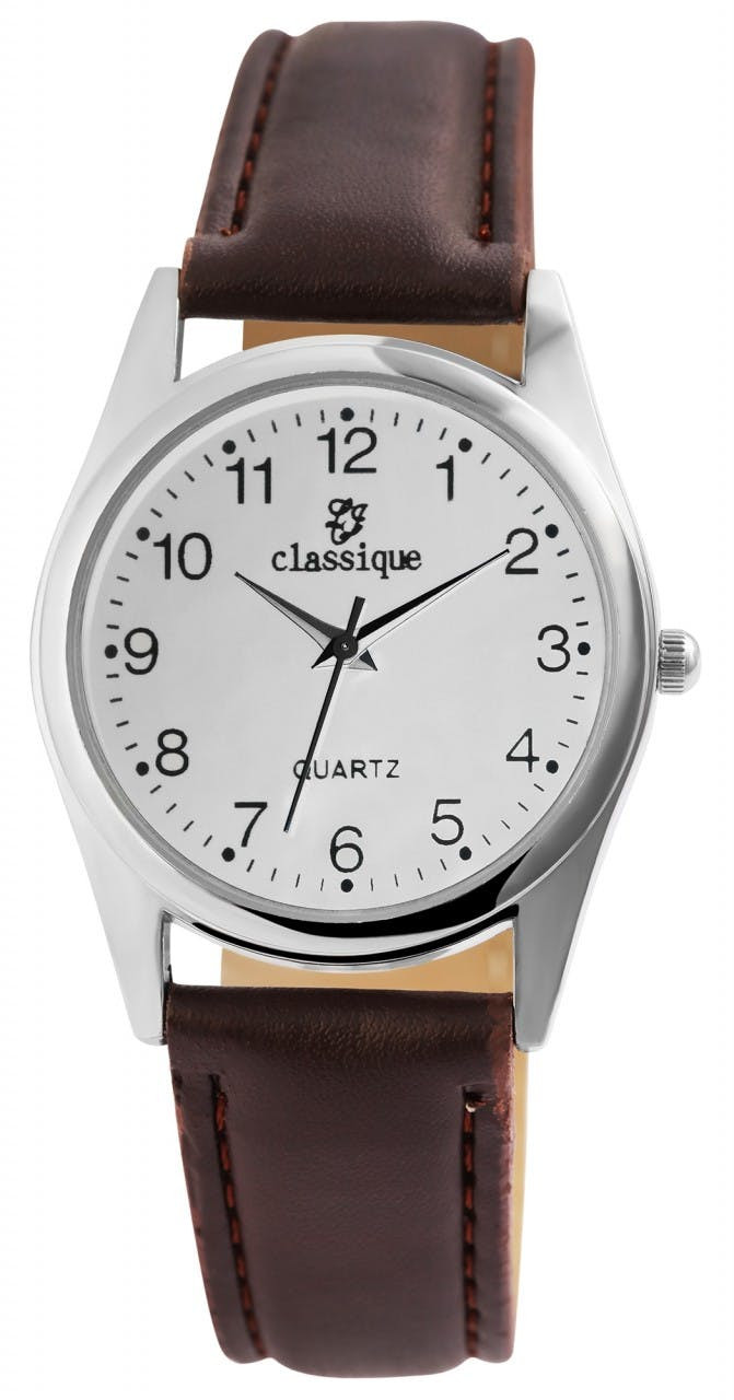 Reloj analógico de hombre con correa de piel sintética
