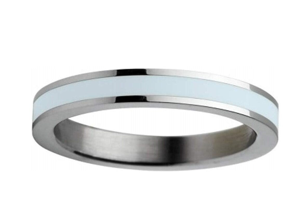 Anillo de acero inoxidable esmaltado - Plata