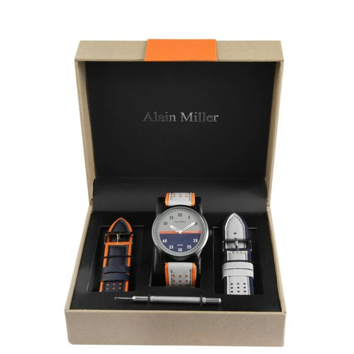 Reloj con 2 correas intercambiables de imitación de cuero, esfera analógica 45 mm
