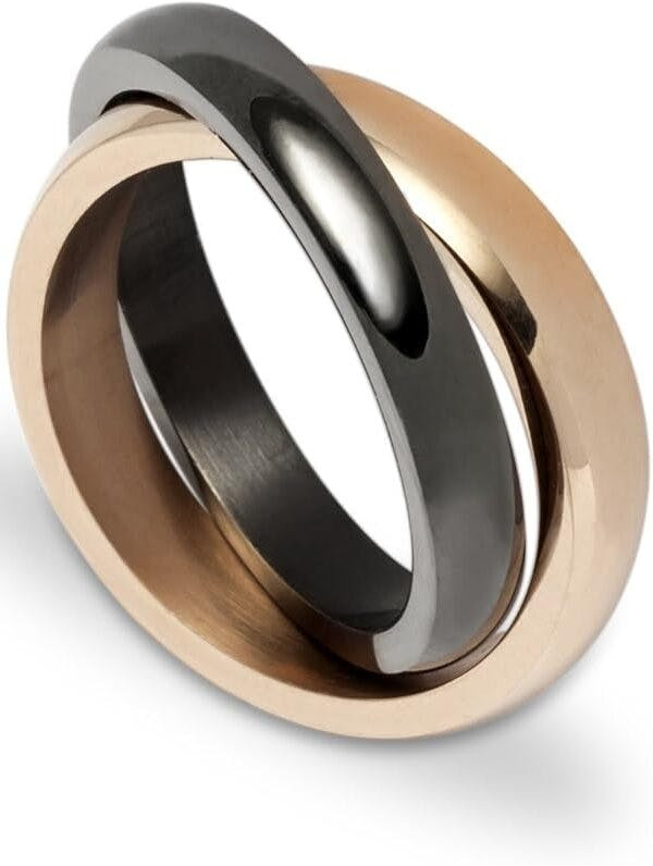 Anillo de acero inoxidable con acabado bronce y dorado rosa