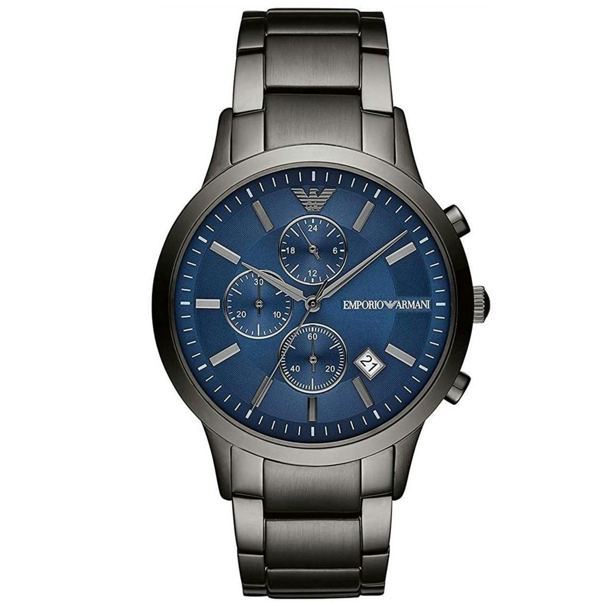 Reloj analógico de acero Emporio Armani con esfera azul oscuro